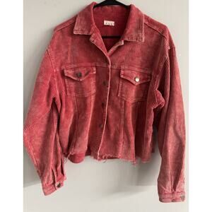 POL Cropped Corduroy Shirt Jacket Sz M Red Raw Hem